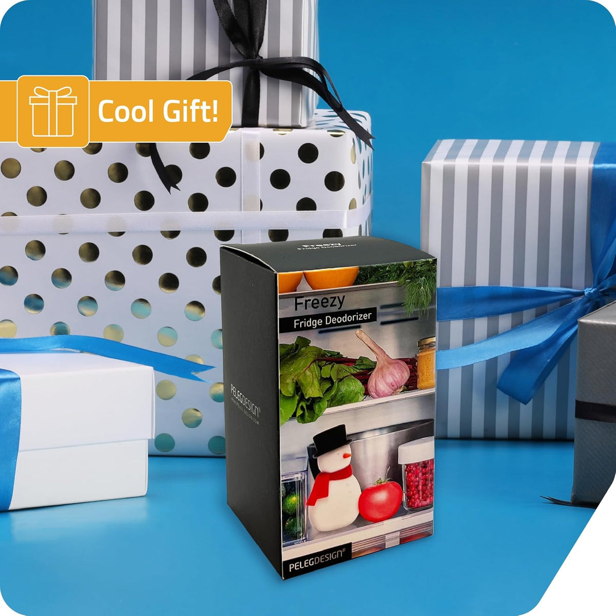 NEW - Peleg Design Freezy Fridge Deodorizer Odor Eliminator - Cute Snowman Baking Soda Container