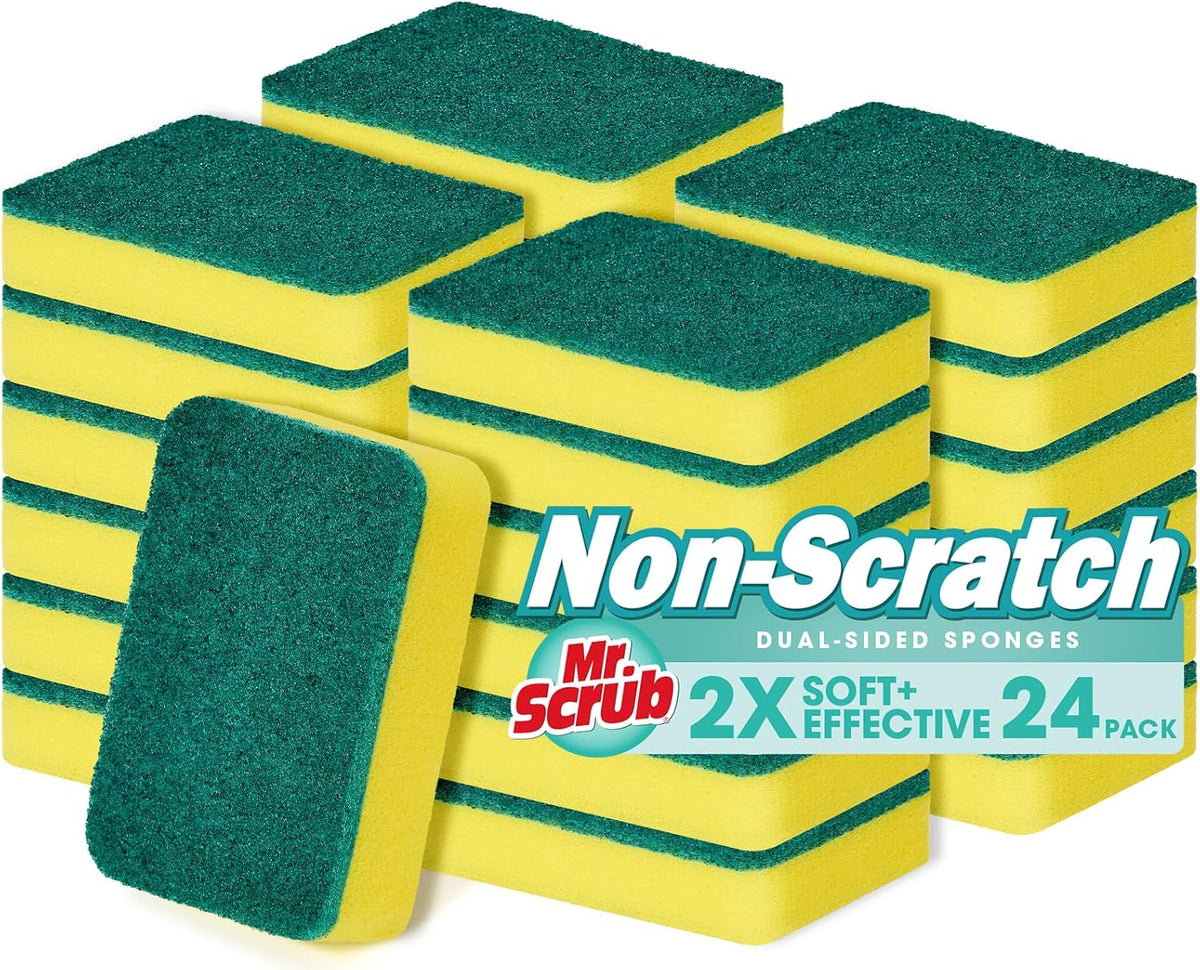 Sponges Kitchen Scrub Dish Sponge Scouring Pad, 24 Pack Cleaning Brush Scrubber Supplies for Soap