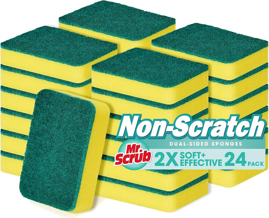 Sponges Kitchen Scrub Dish Sponge Scouring Pad, 24 Pack Cleaning Brush Scrubber Supplies for Soap
