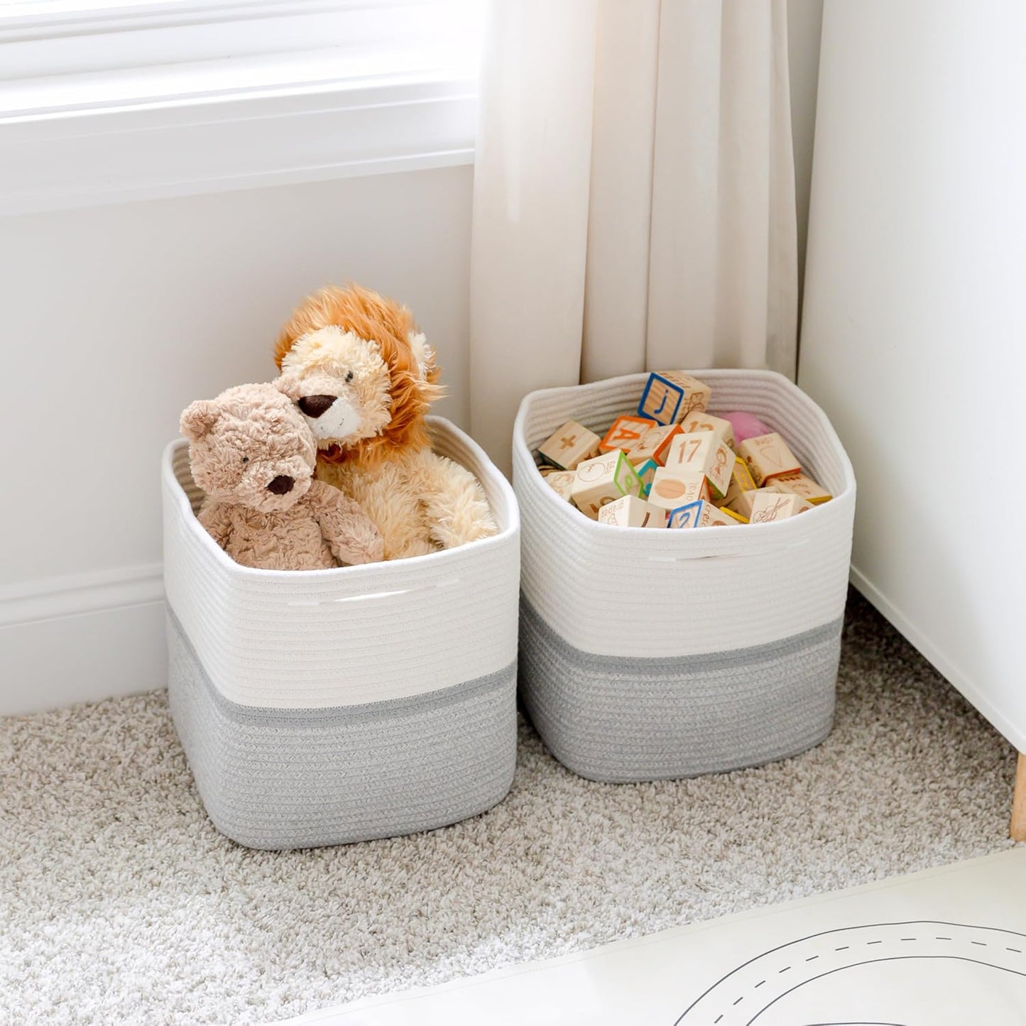 NaturalCozy Storage Cubes 11 Inch Cotton Rope Woven Baskets for Organizing, 3-Pack | Cube Storage