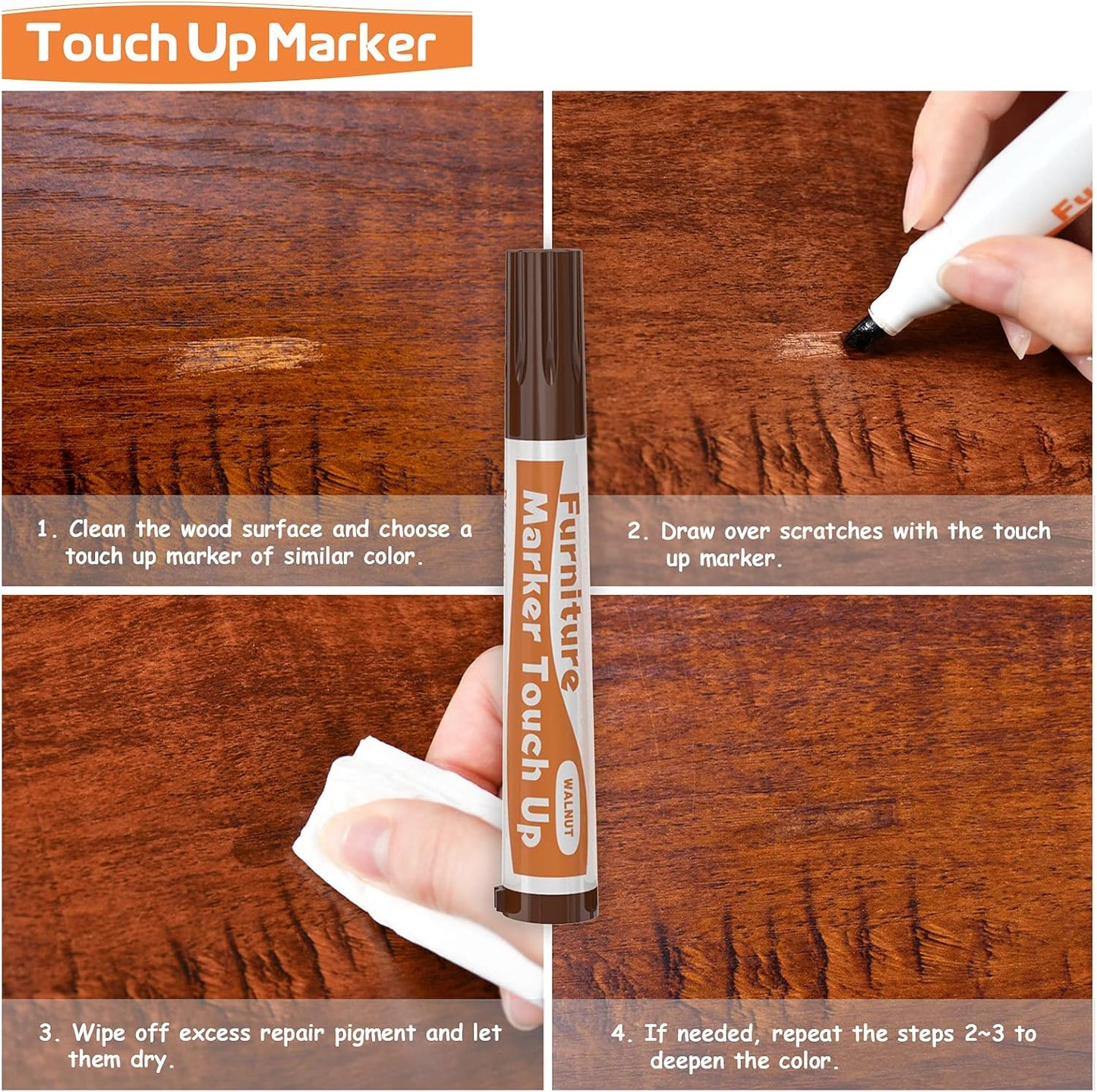 REALINN Wood Furniture Repair Kit 8 Light Colors- Wood Fillers and Touch Up Markers, Repair