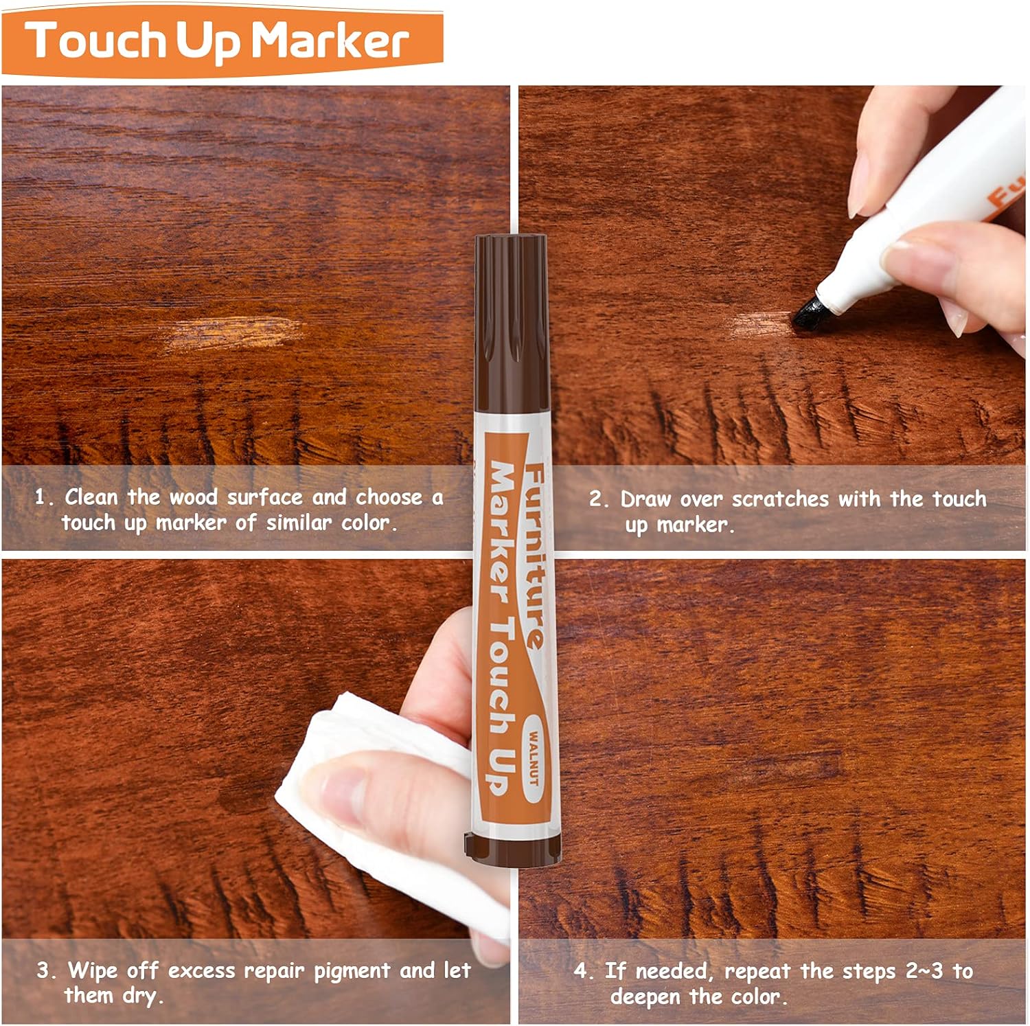 REALINN Wood Furniture Repair Kit 8 Light Colors- Wood Fillers and Touch Up Markers, Repair
