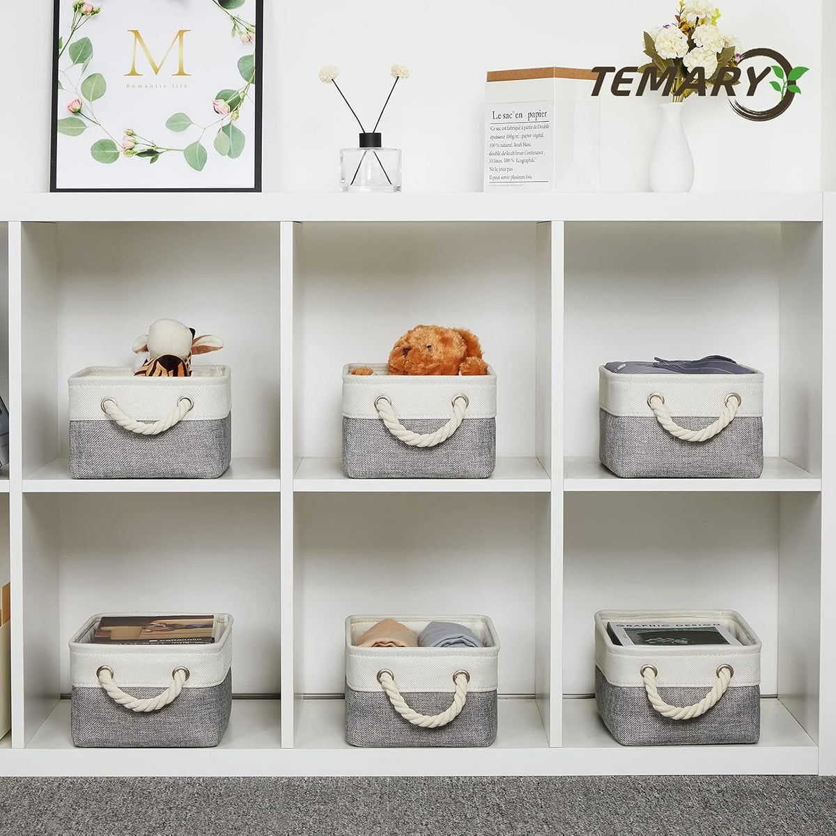 Temary Small Storage Baskets for Organizing 6Pcs Small Storage Bins, Decorative Collapsible Fabric
