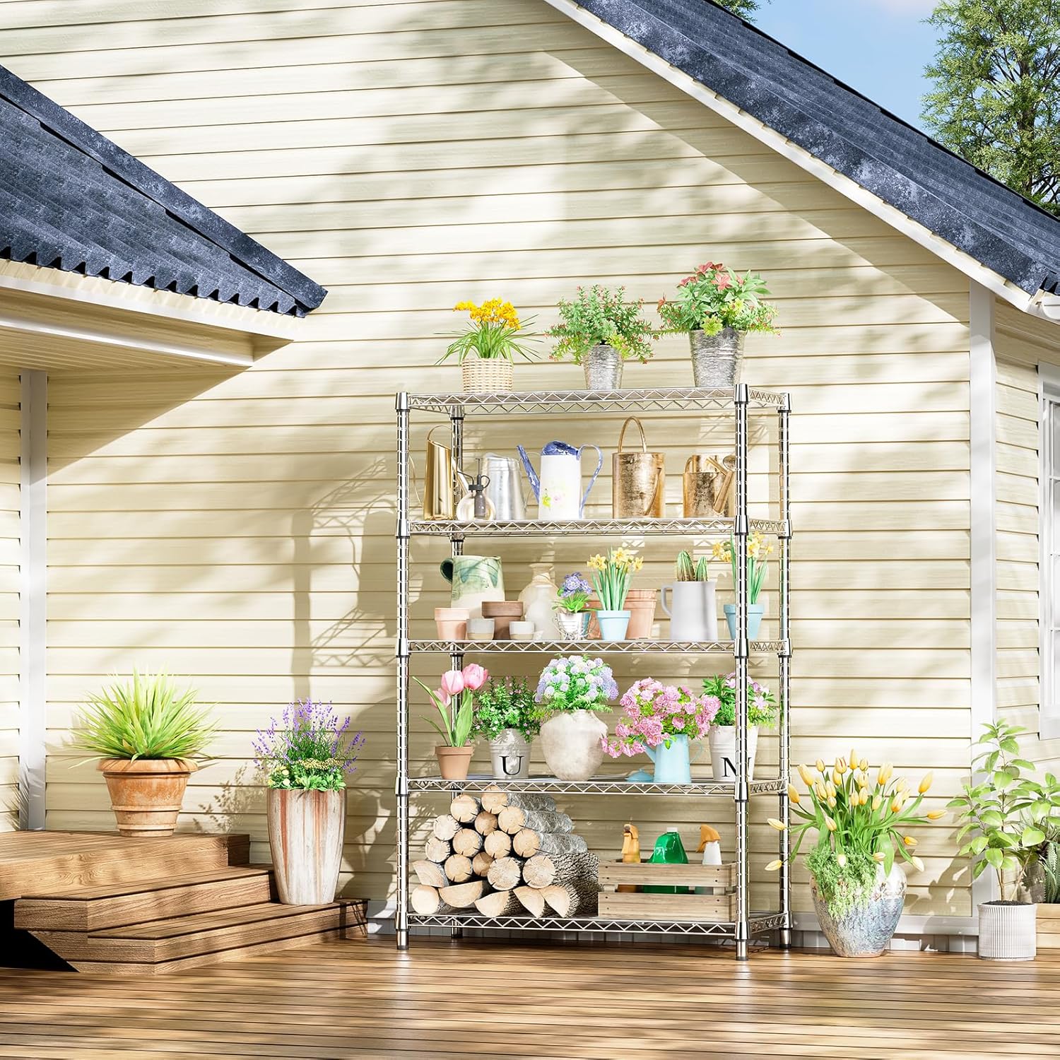 IZEUK 5-Tier Heavy Duty Metal Storage Shelving Unit (Chrome, 17.7" D x 47.2" W x 72.3" H, 1750 lbs