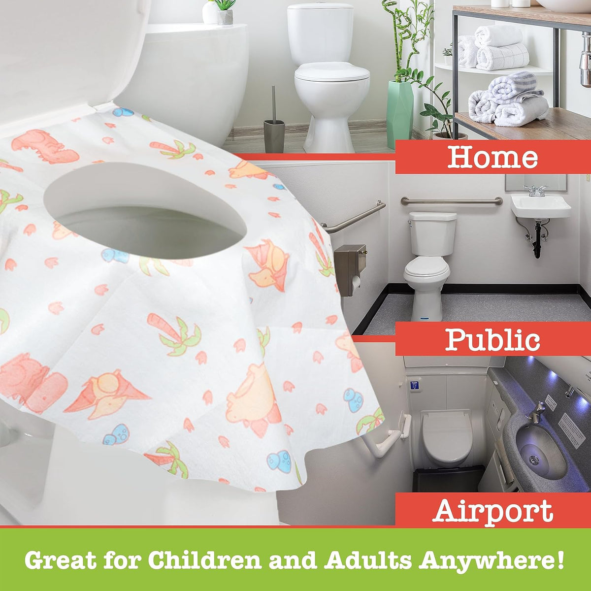 Toilet Seat Covers Disposable (20 pk, Dinosaurs) - XL Waterproof Toilet Cover for Toddlers, Kids &