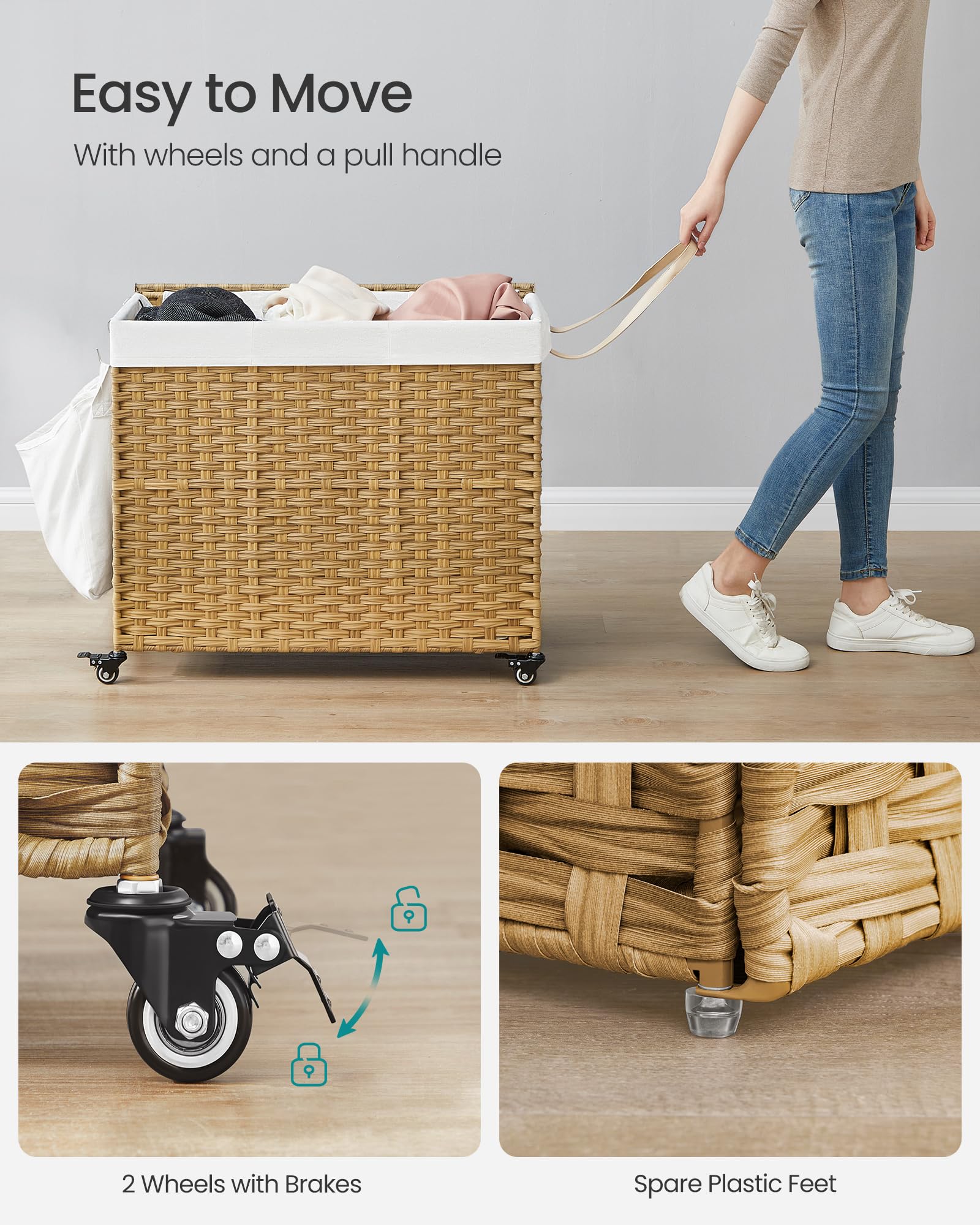SONGMICS Laundry Hamper with Lid, 42.3 Gallons (160 L), Rolling Laundry Basket with Wheels