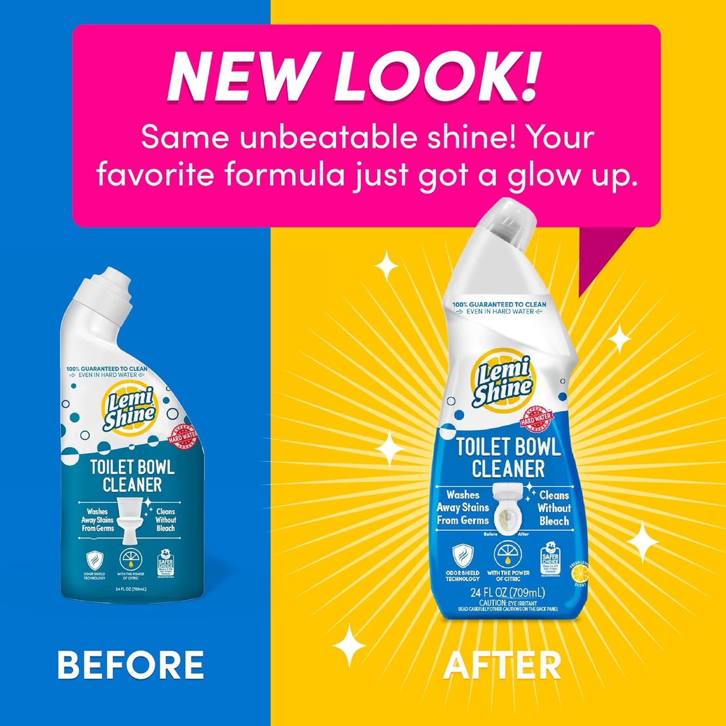 Lemi Shine Toilet Bowl Cleaner - Bleach-Free Toilet Cleaner - Removes Tough Stains and Odor - 24 fl
