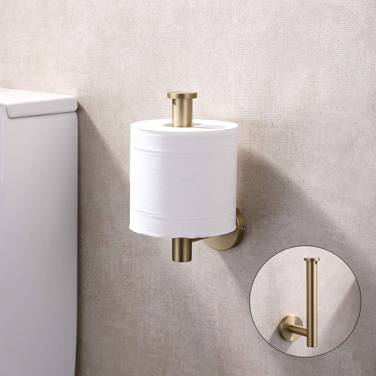 TASTOS Brushed Gold Toilet Paper Holder SUS304 Stainless Steel, Modern Round Tissue Roll Holders