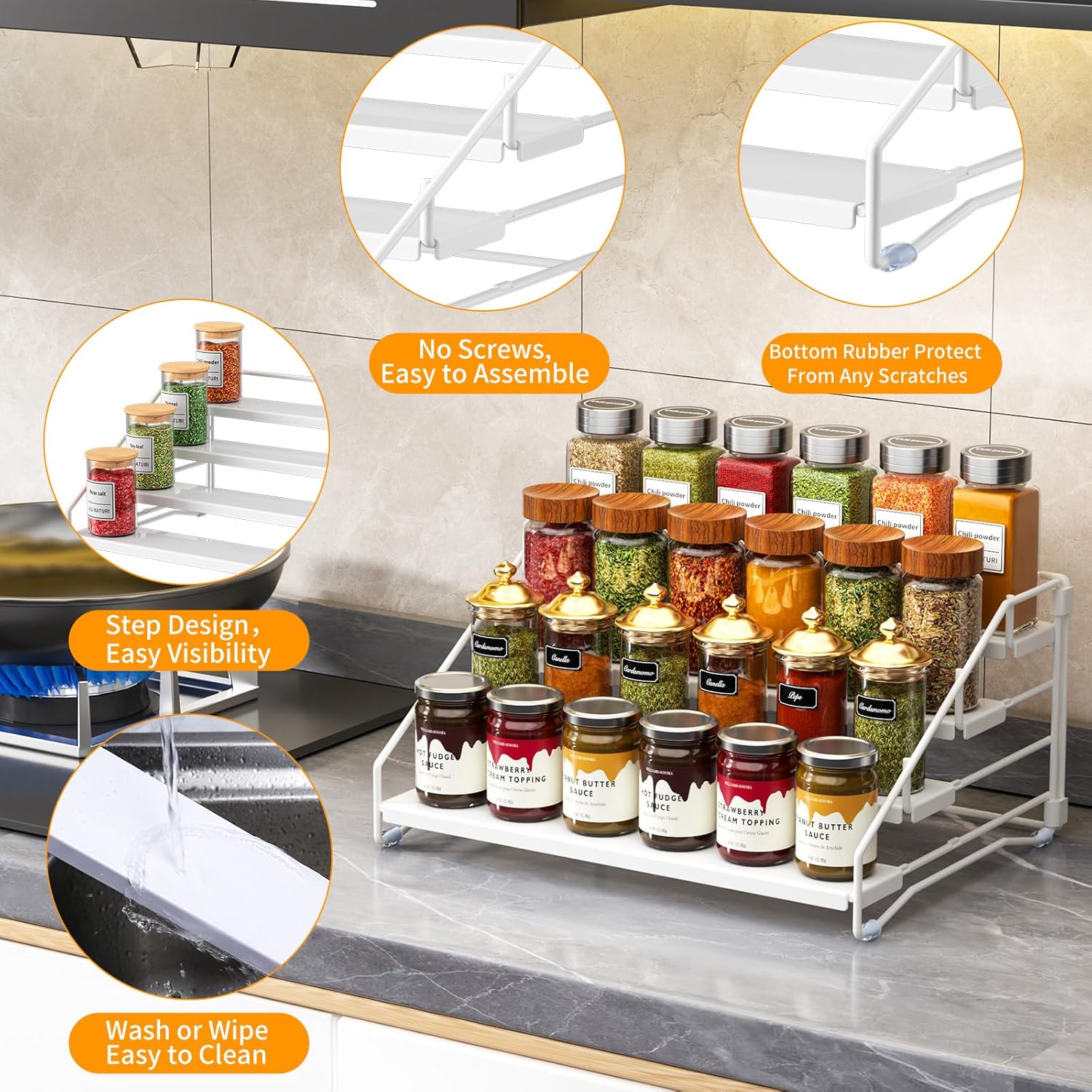 RCHYFEED Spice Rack Organizer for Cabinet, 4 Tier Spice Organization for Cabinet Depth