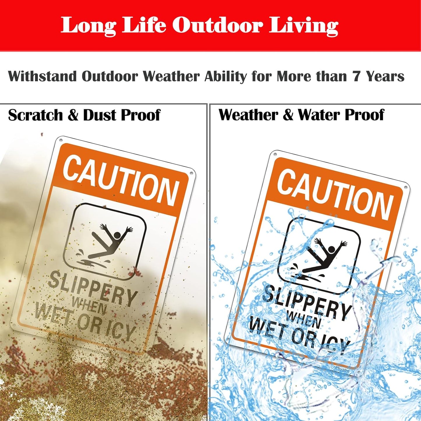 2 Pack Caution Slippery When Wet or Icy Sign, 7” x 10” Metal Rust Free Aluminum Sign, Weather