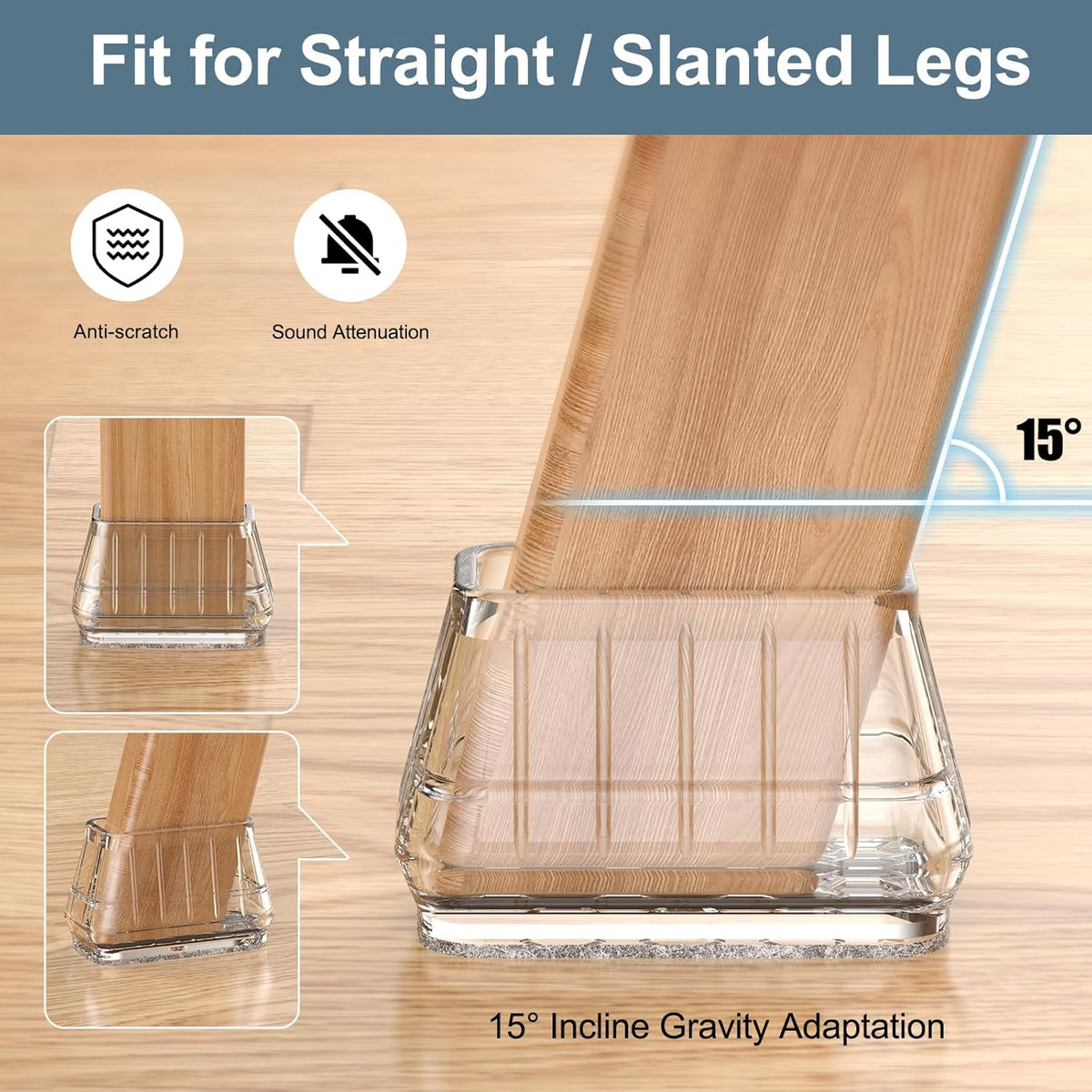 24PCS Rectangular Chair Leg Floor Protectors for Hardwood Floors, Thicken Rubber Chair Leg Cap