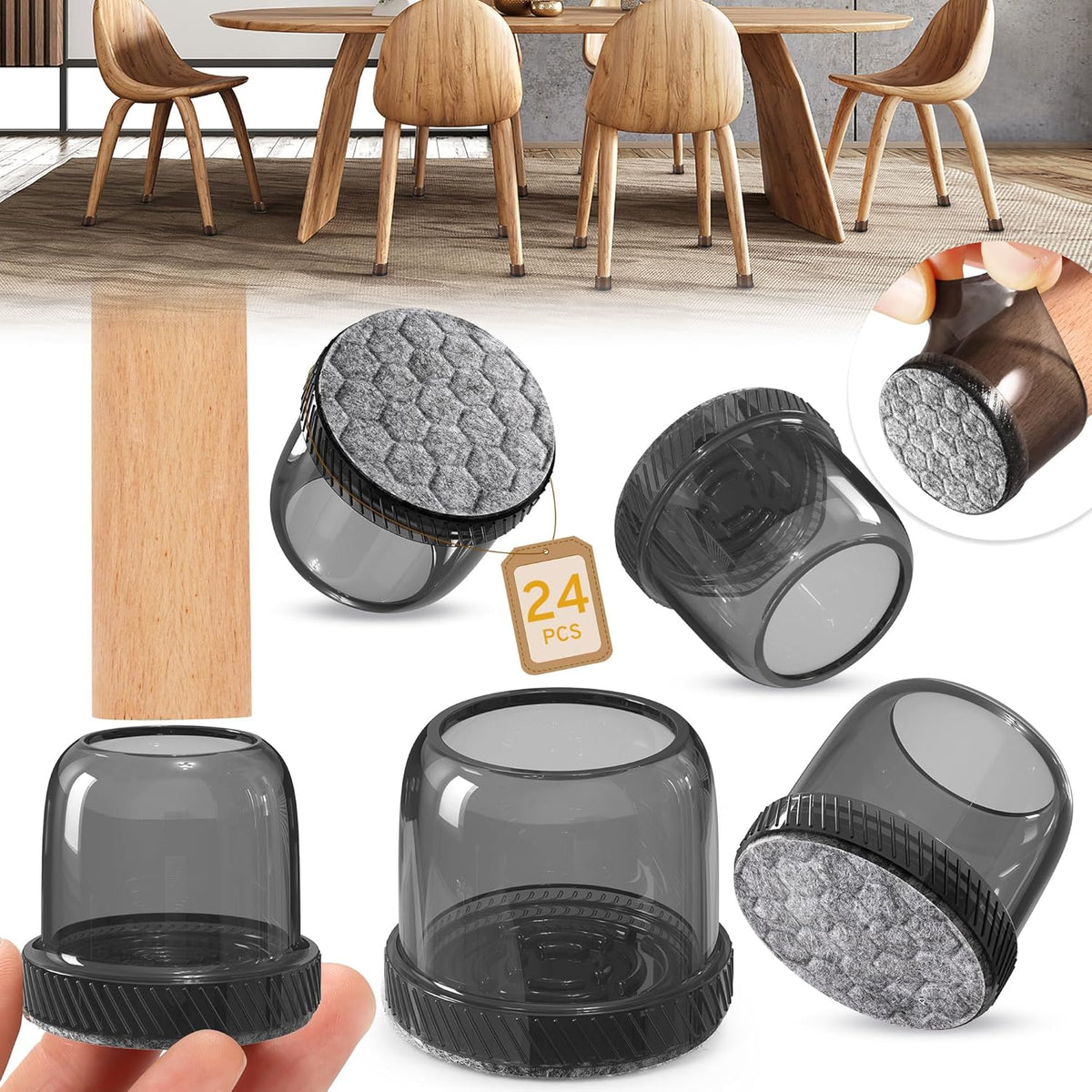 24PCS Round Chair Leg Floor Protectors, Furniture Sliders, Chair Leg Protectors for Hardwood