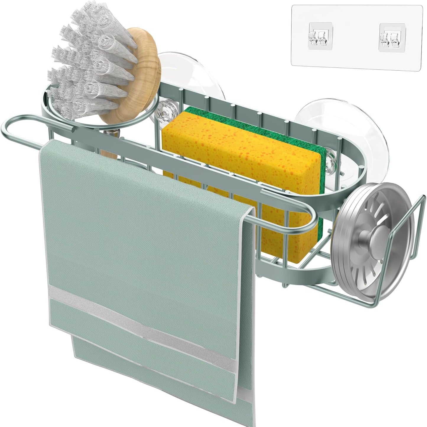 Cisily Sage Green Kitchen Sink Caddy Sponge Holder in the Sink, Stainless Steel Kitchen Organizer