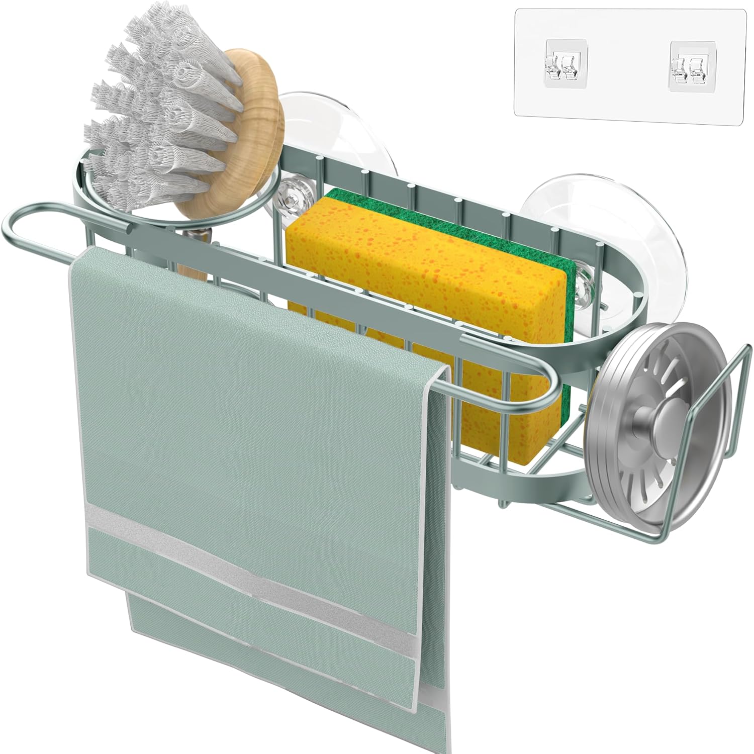 Cisily Sage Green Kitchen Sink Caddy Sponge Holder in the Sink, Stainless Steel Kitchen Organizer