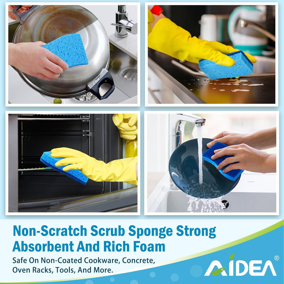 AIDEA Non Scratch Scrub Sponge, 24Count, Sponges for Dishes, Sponges Kitchen, Cleaning Sponge