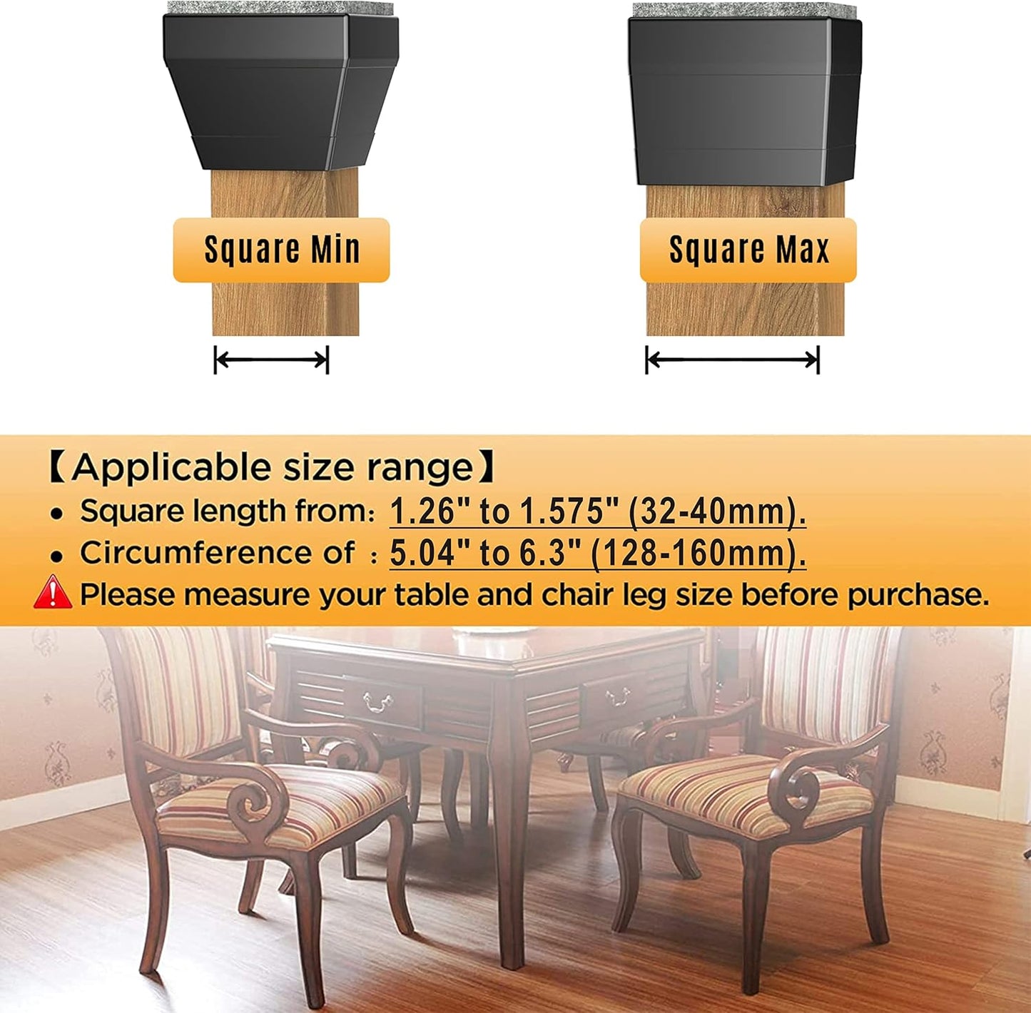 CHWM Square Chair Leg Protectors for Hardwood, 16Pcs Silicone Chair Legs Caps to Prevent Floor from