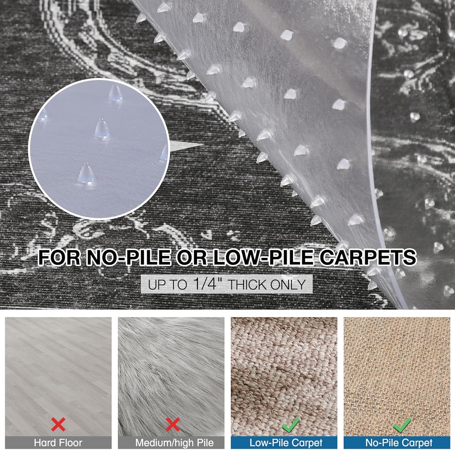 Chair Mat for Carpet, 46" x 60" Desk Chair Mat for Carpeted Floors, Non-Slip Office Vinyl Mat for