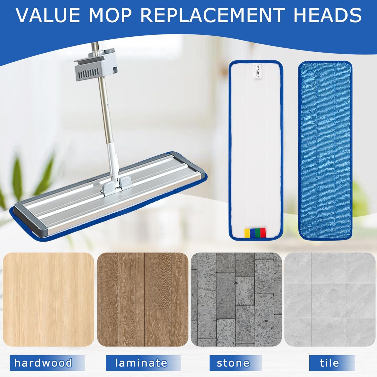 12 Pack Replacement Microfiber Pad - Thick - Universal Commercial 17-18 Inch Mop Head- Heavy Duty