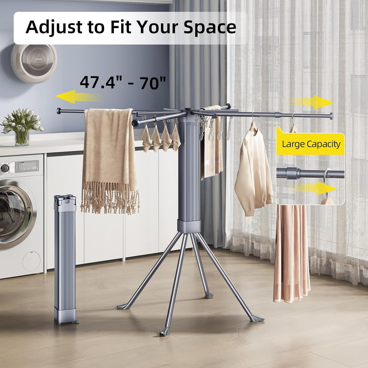 BIREN Clothes Drying Rack Foldable Extending Laundry Rack with 16 Clips Collapsible Clothing Rack