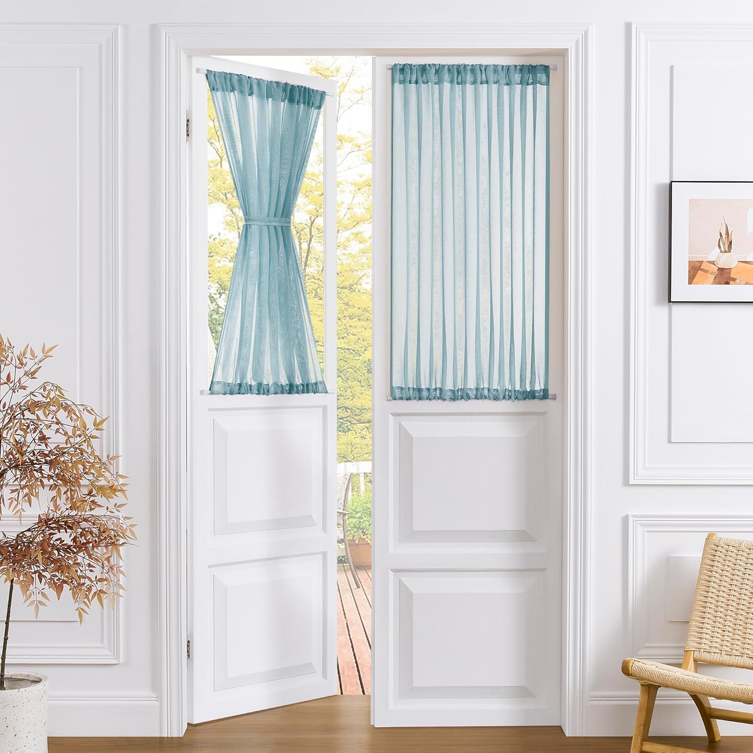Tollpiz Short Sheer Door Curtain Closet Linen Textured Curtain Sheers Doorway Light Filtering Voile
