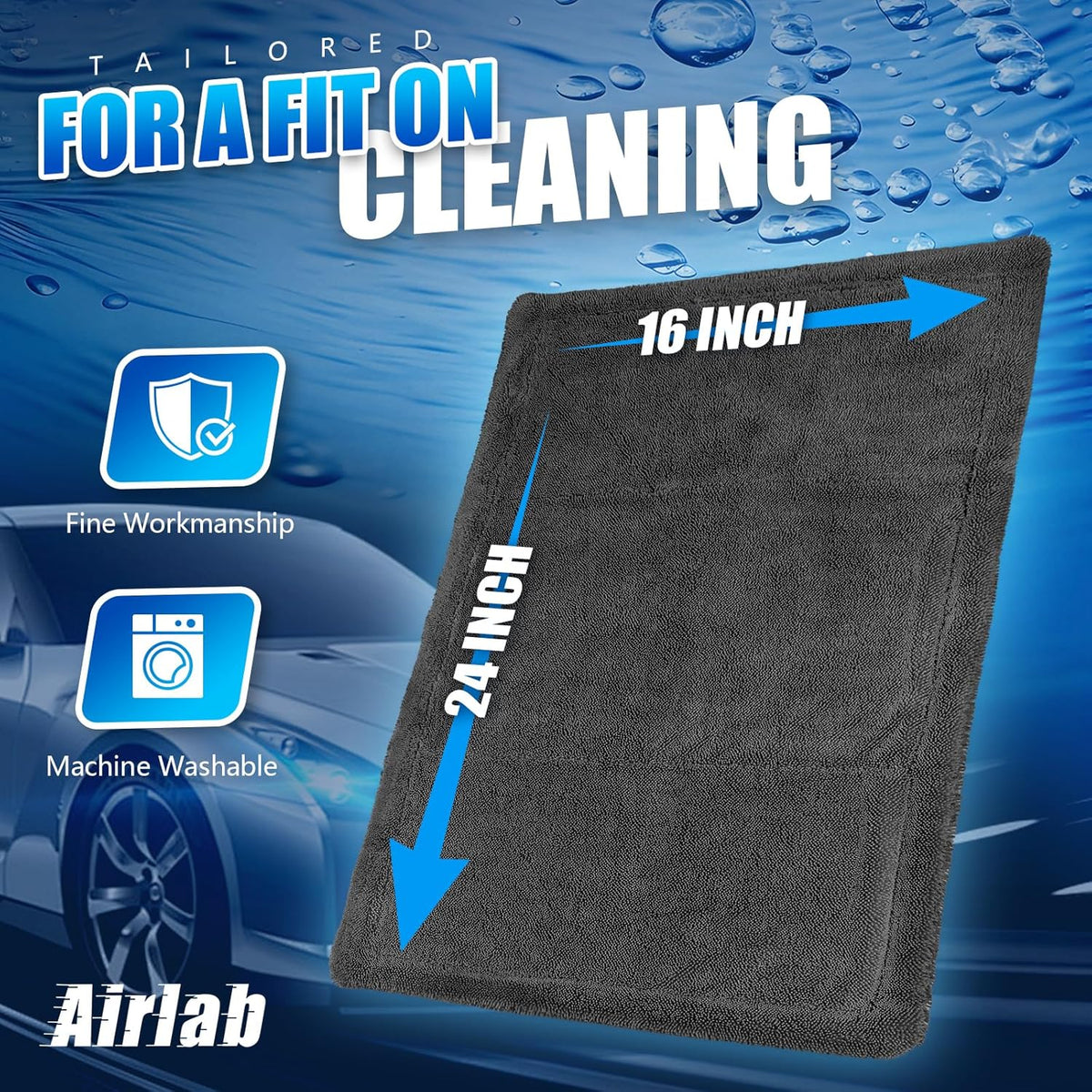 Airlab Car Drying Towel Microfiber Towels for Cars 1200 GSM Wash Auto Detailing Supplies Twist Pile