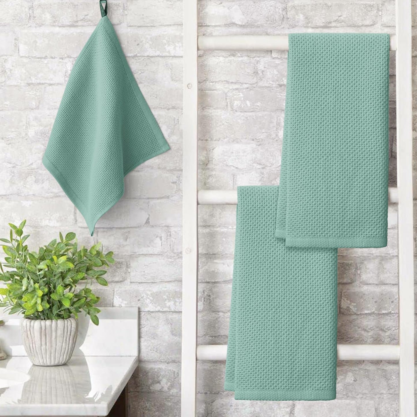 Artoid Mode 100% Cotton Light Green Waffle Weave Kitchen Dish Cloths, 13x28 Inch Ultra Soft