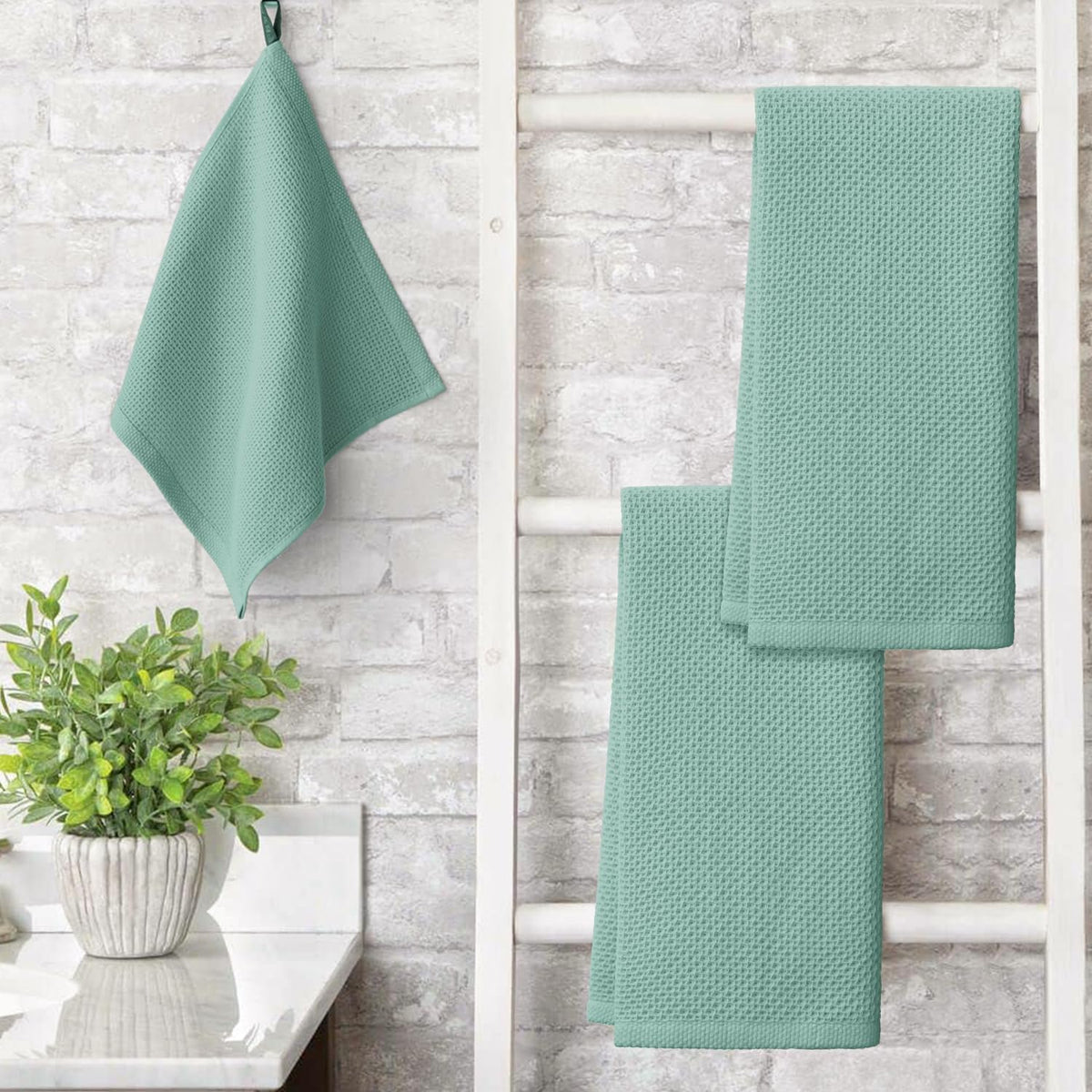 Artoid Mode 100% Cotton Light Green Waffle Weave Kitchen Dish Cloths, 13x28 Inch Ultra Soft