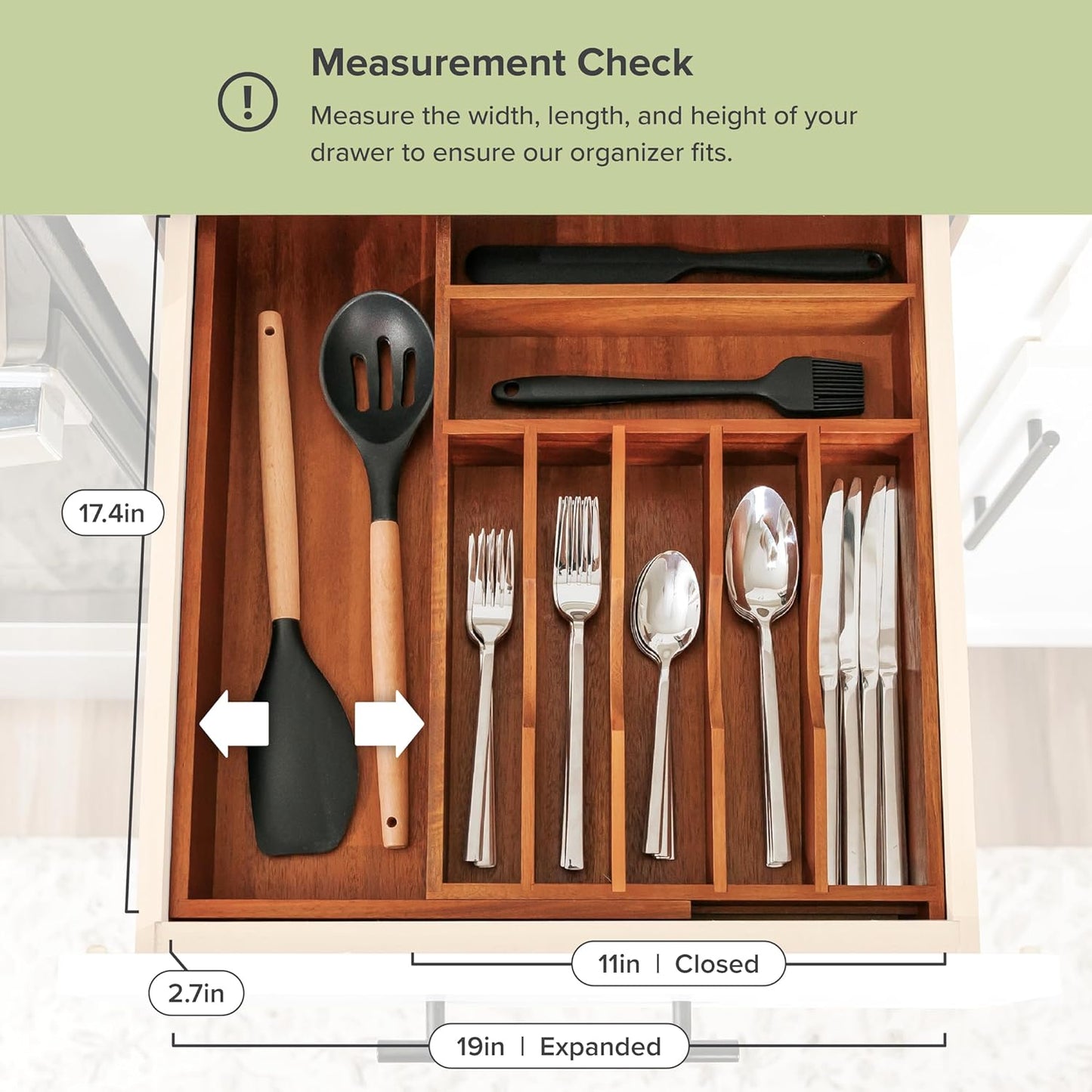 KitchenEdge Premium Silverware, Flatware and Utensil Organizer for Kitchen Drawers, Food-Safe