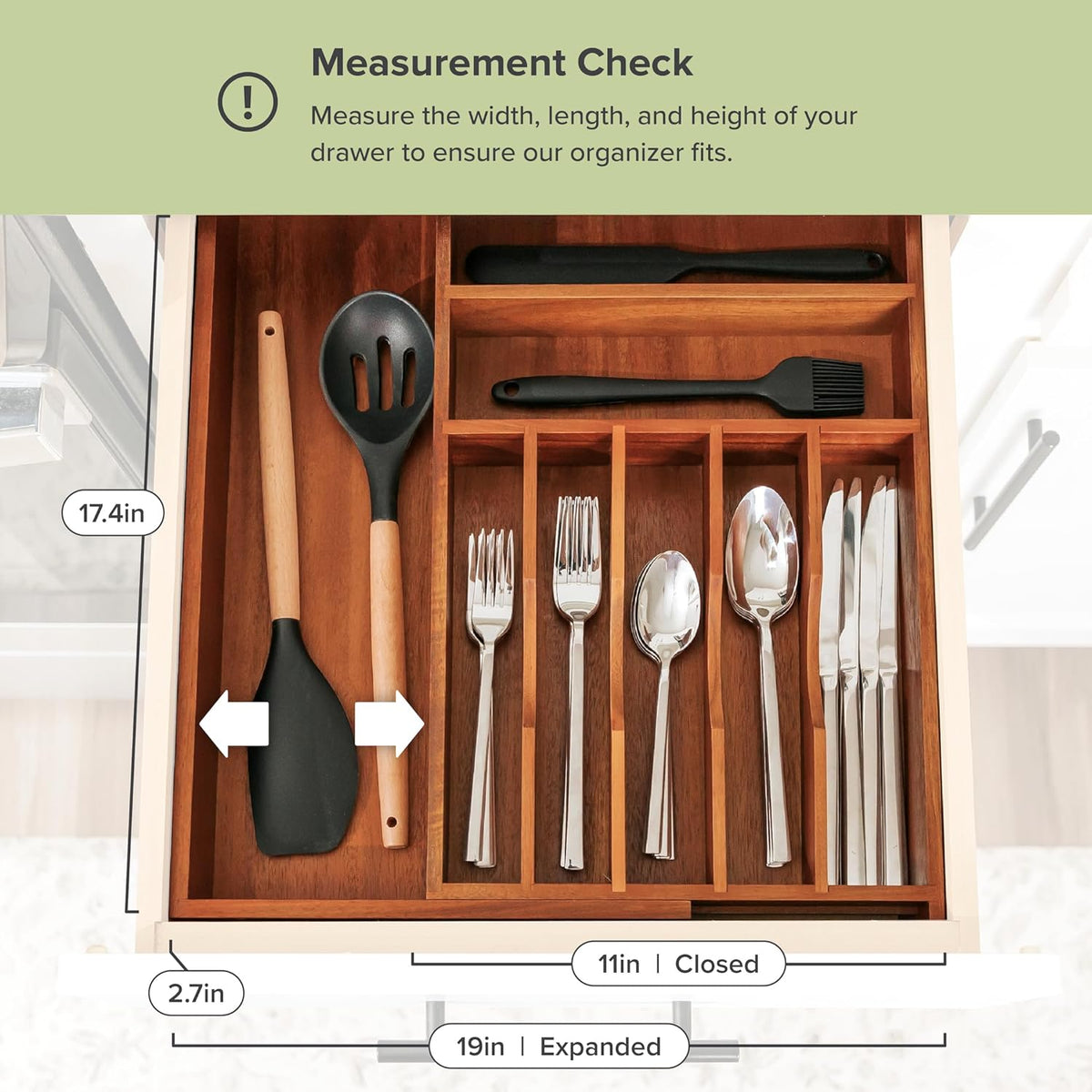 KitchenEdge Premium Silverware, Flatware and Utensil Organizer for Kitchen Drawers, Food-Safe