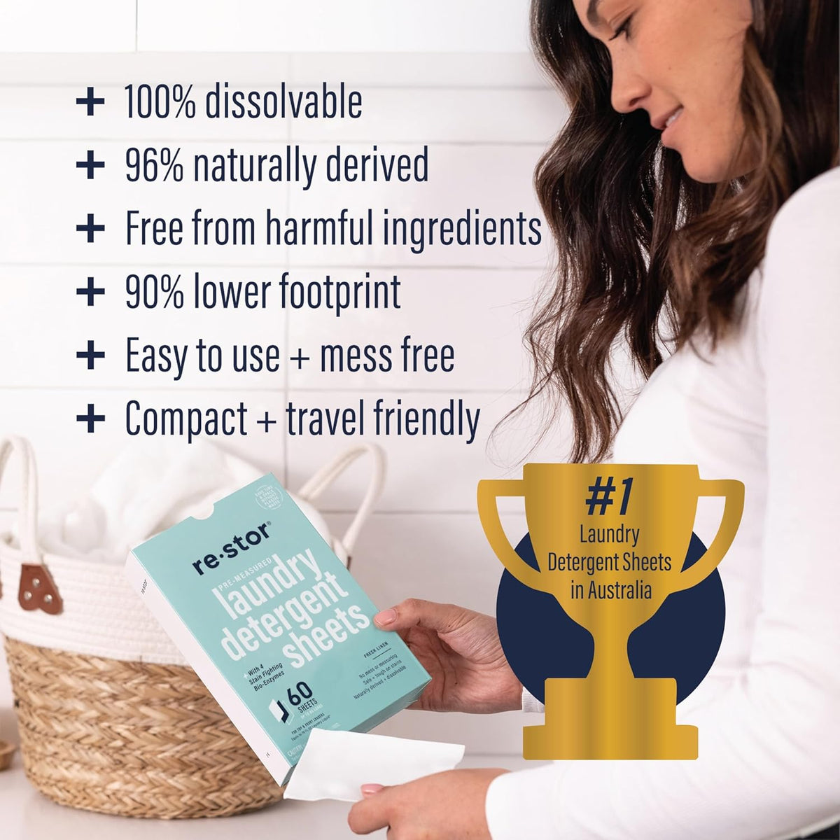 restor Laundry Detergent Sheets Fresh Linen 60 Loads | Eco Friendly Plastic Free Travel Laundry