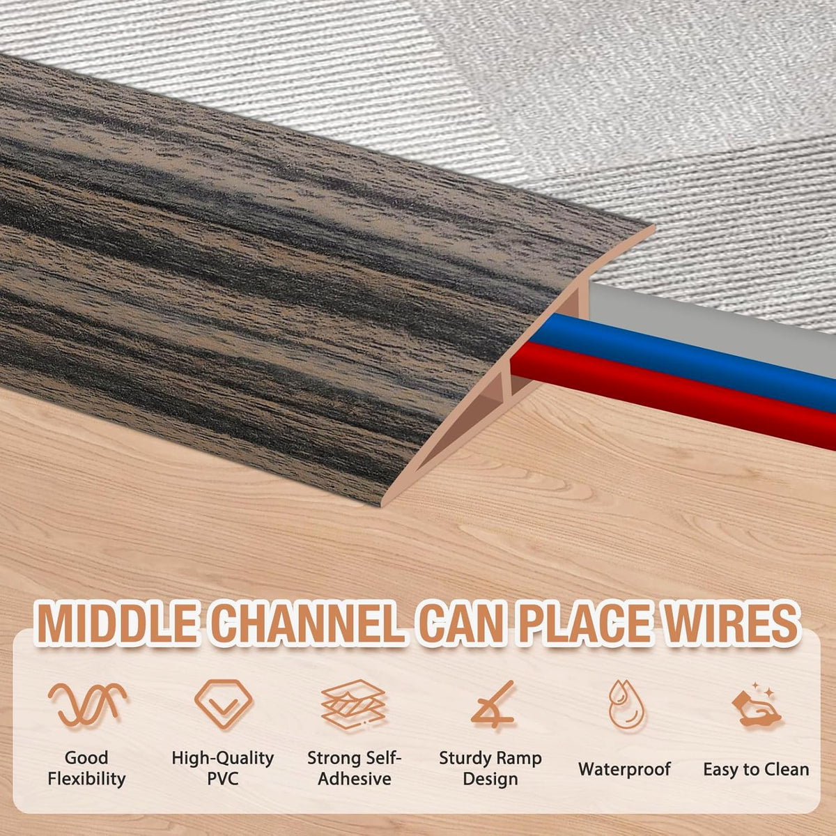 Floor Transition Strip Self Adhesive Vinyl Door Threshold for Doorways Carpet Edging Trim Overlap