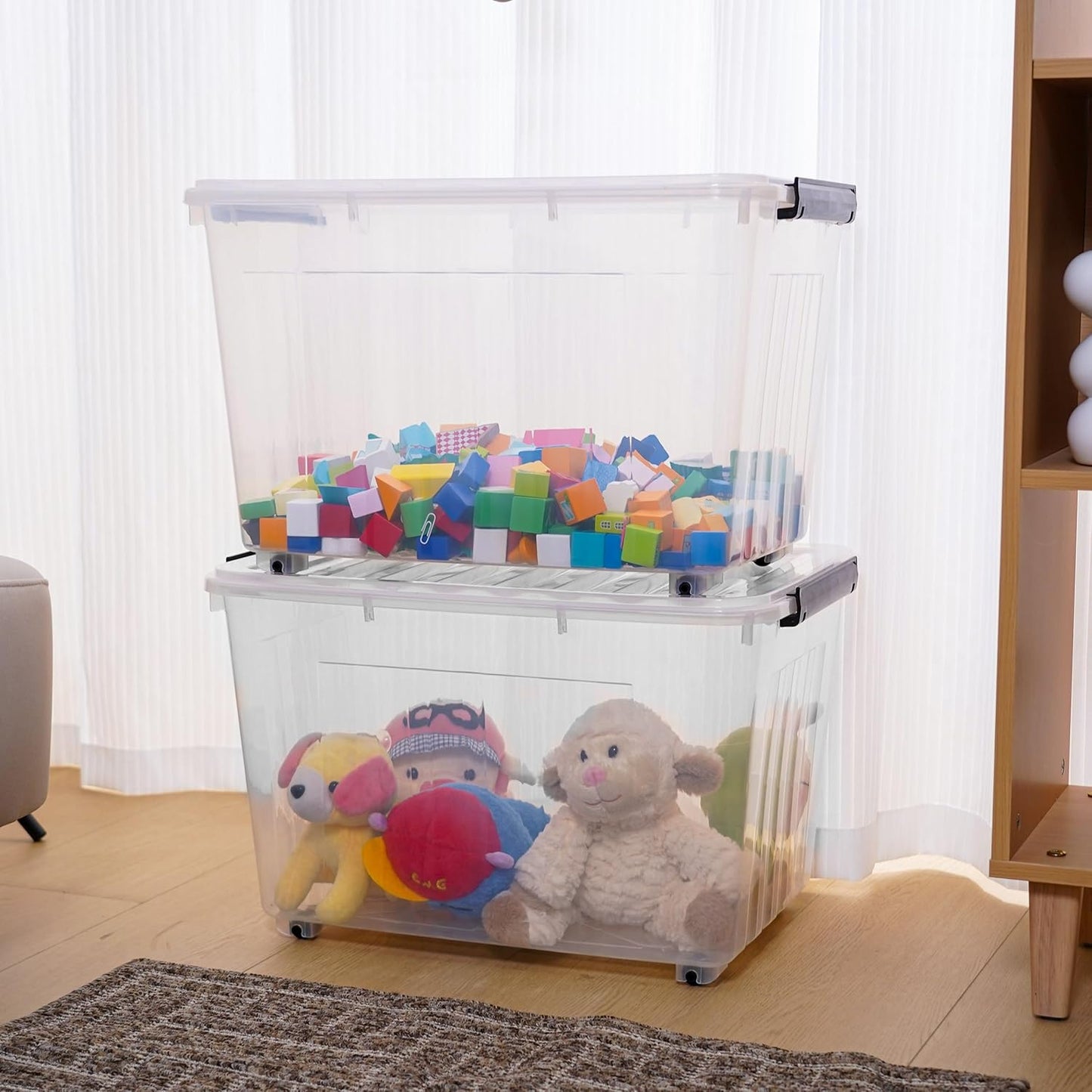 Citylife 82 QT Clear Plastic Storage Bins with Lids Stackable and Nestable Storage Boxes with Lids