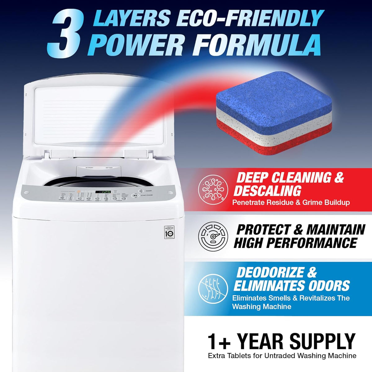 Washing Machine Cleaner Tablets 14 Pack for HE Top Load - Eco Friendly Washer Machine Cleaning