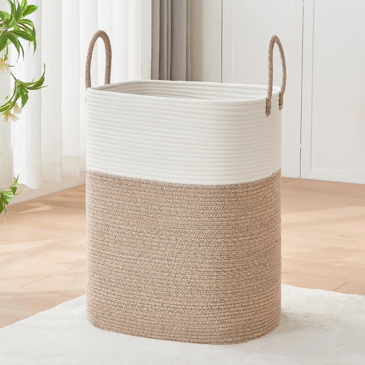 Laundry Basket with Handles - Blanket Basket & Hampers for Bedroom Aesthetic, Laundry Hamper &