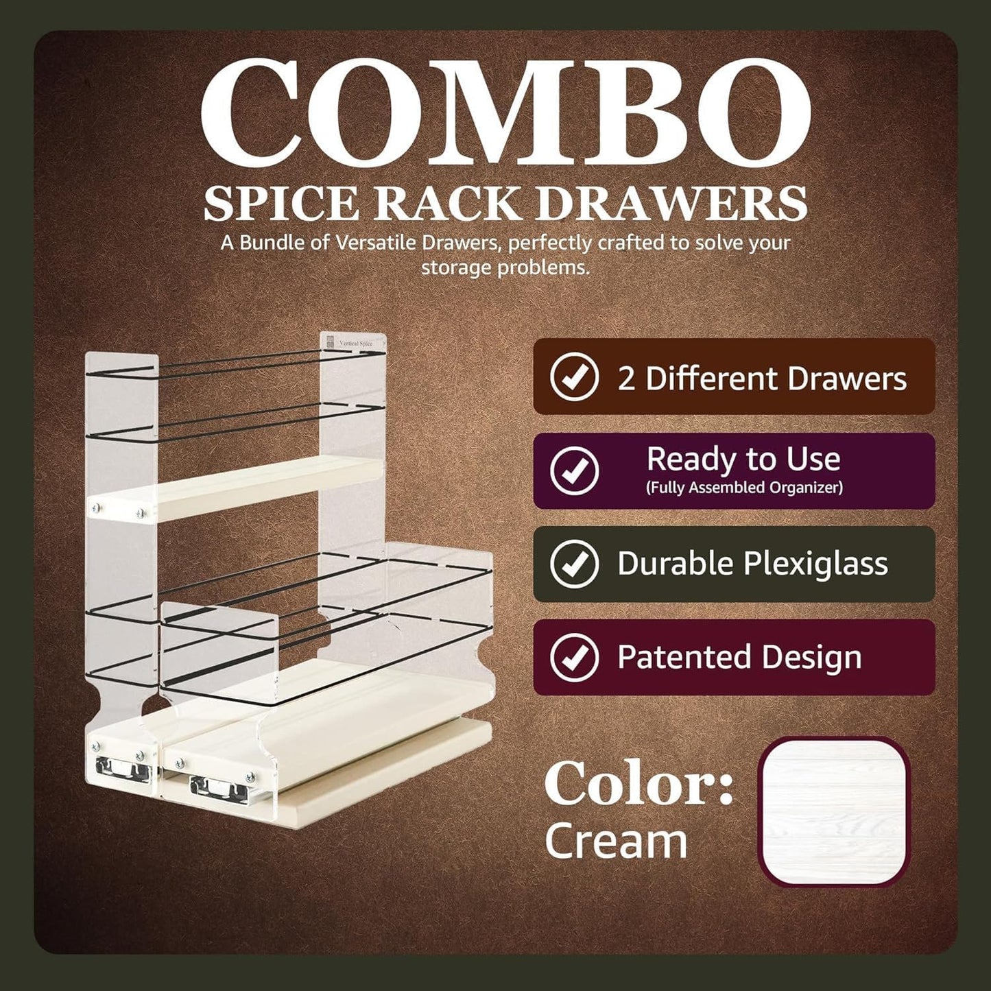Vertical Spice Combo Spice Rack Drawer - Pull Out Pantry Organizers and Storage - Kitchen Cabinet