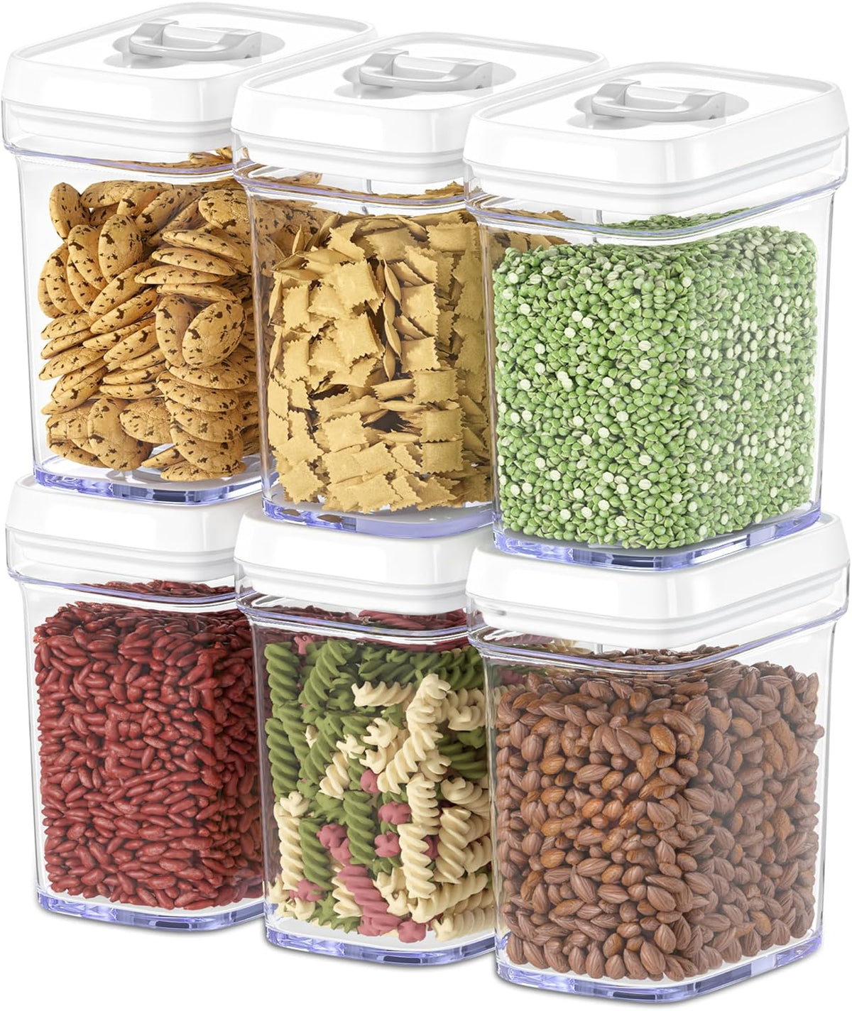 DWËLLZA KITCHEN Airtight Food Storage Containers for Pantry With White Lids – 6 Pack - Clear Air