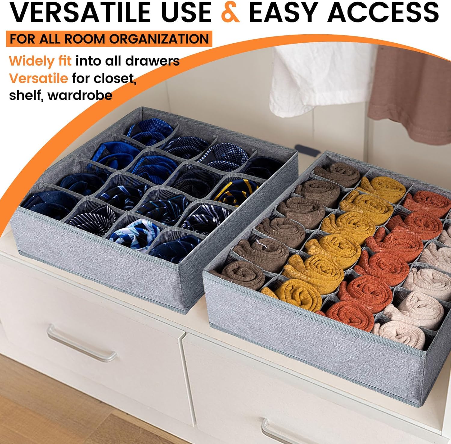 Criusia 3 Pack Sock Underwear Drawer Organizer Dividers, 64 Cell Fabric Foldable Dresser Organizer