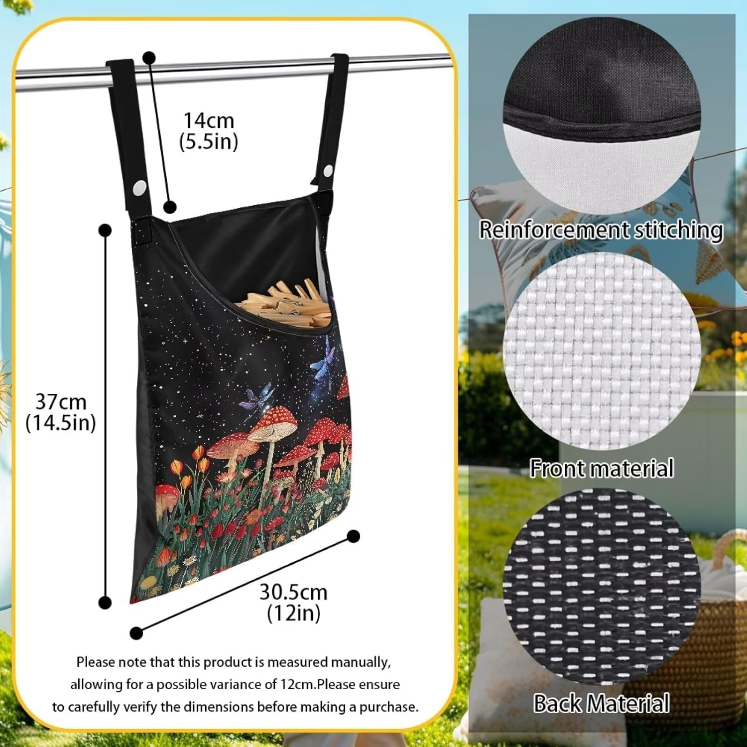 Red Mushroom Laundry Clothespin Bag - Adjustable Door-Hanging Storage Organizer with Rope for Home