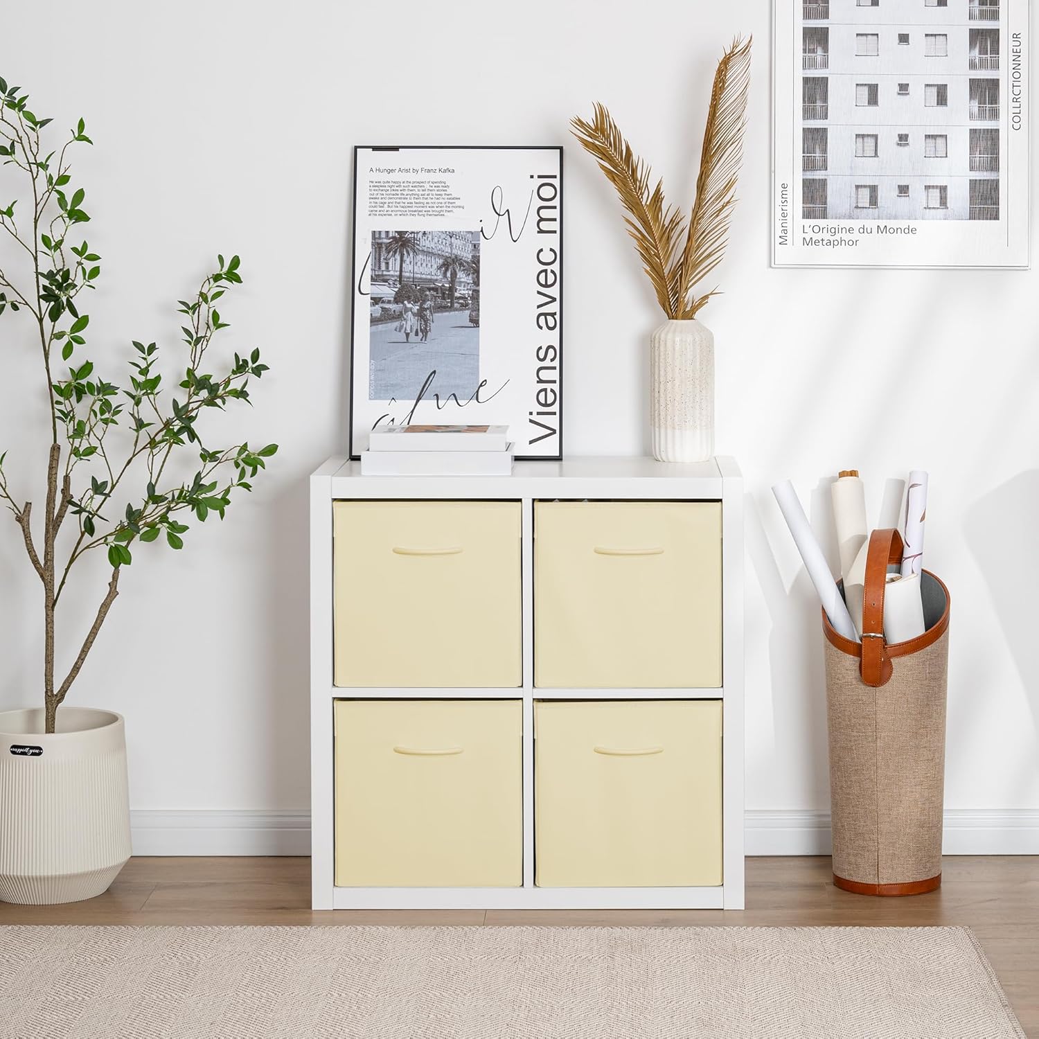 StorageWorks Beige Storage Cubes, 13x13 Storage Cube Bins with Handle, Cube Storage Organizer Bins