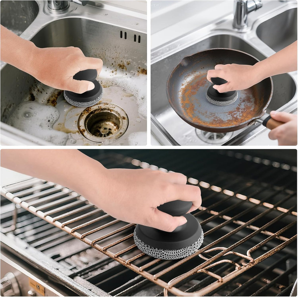 Cast Iron Scrubber Cleaner, Chainmail Scrubber for Cast Iron Pan Skillet, Dish Scouring Pad