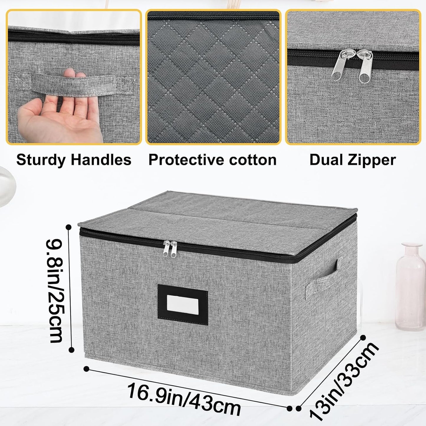 homyfort Wine Glass Storage Box, China Storage Containers with Dividers, Stemware Storage Case