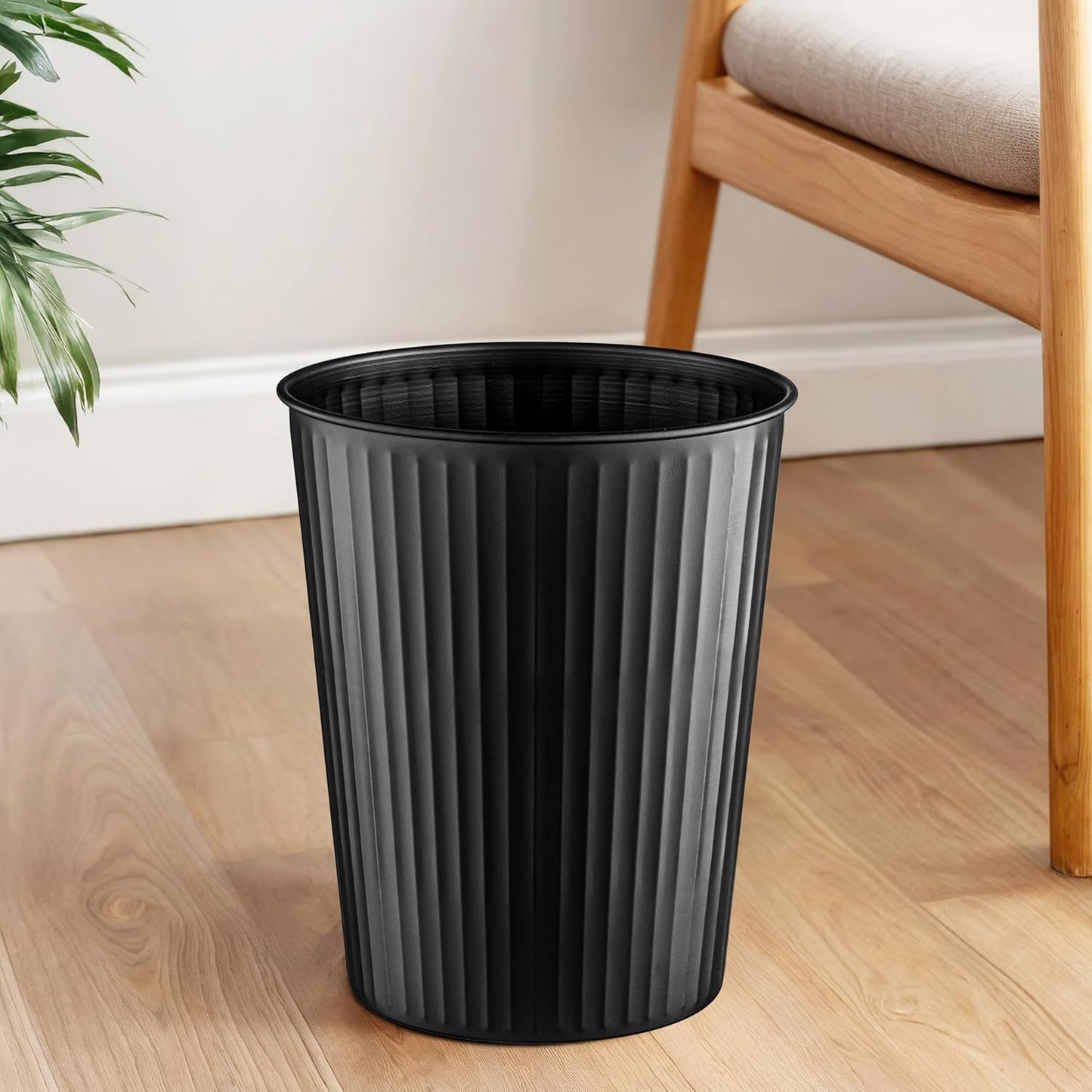 Monarch Abode Black Handcrafted Ridge Embossed Metal Wastebasket for Home Office, Decorative Waste