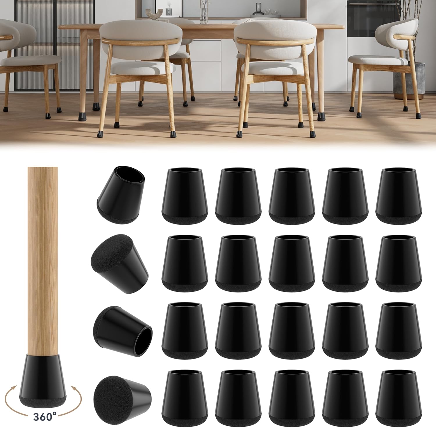 24PCS Extra Small Chair Leg Floor Protectors for Hardwood Floors, Furniture Sliders for Chair Legs