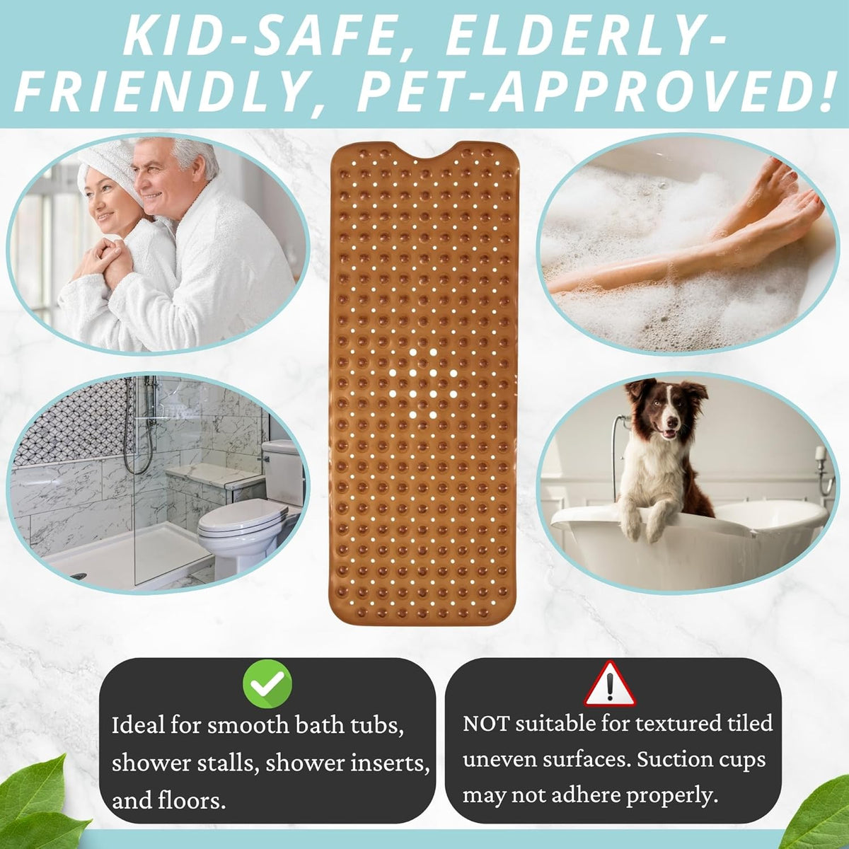ENKOSI Bath Mat - Large Non Slip Bathtub & Shower Mat - Extra Long 40 x 16 Inch Bathroom Mats for