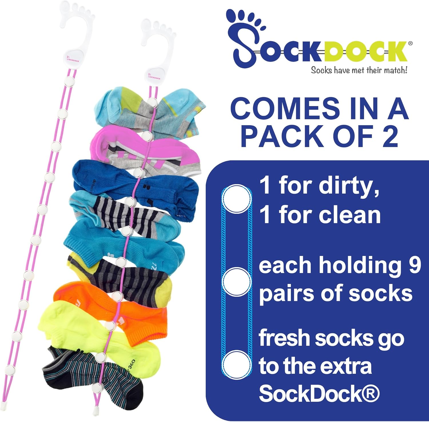 Sock Laundry Solution for Washing Drying & Storing Socks in Pairs, Clip & Hold Socks in Washer