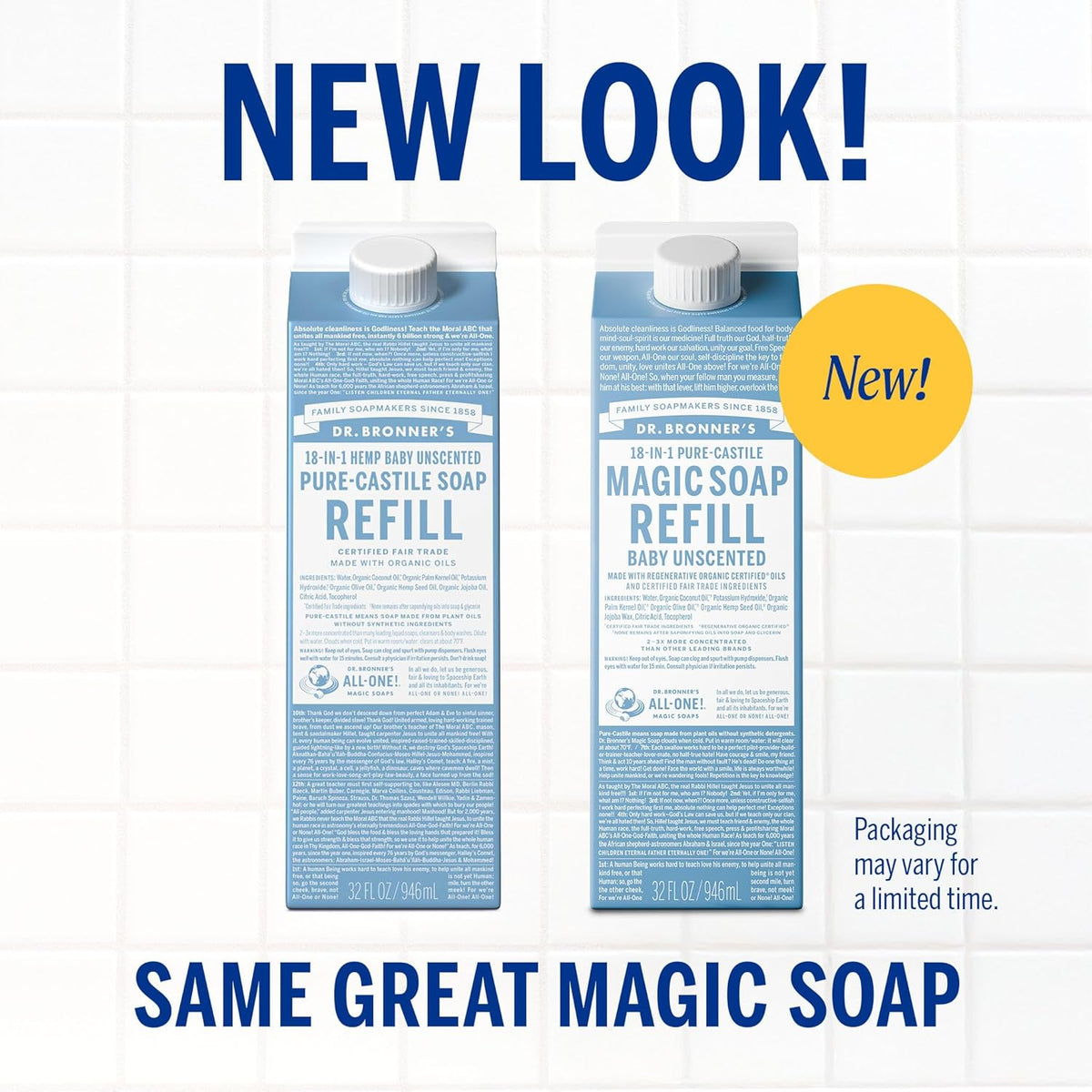 Dr. Bronner's Magic Soap-Pure-Castile Liquid Refill (Baby Unscented, 32 ounce, 2-Pack) - Made with