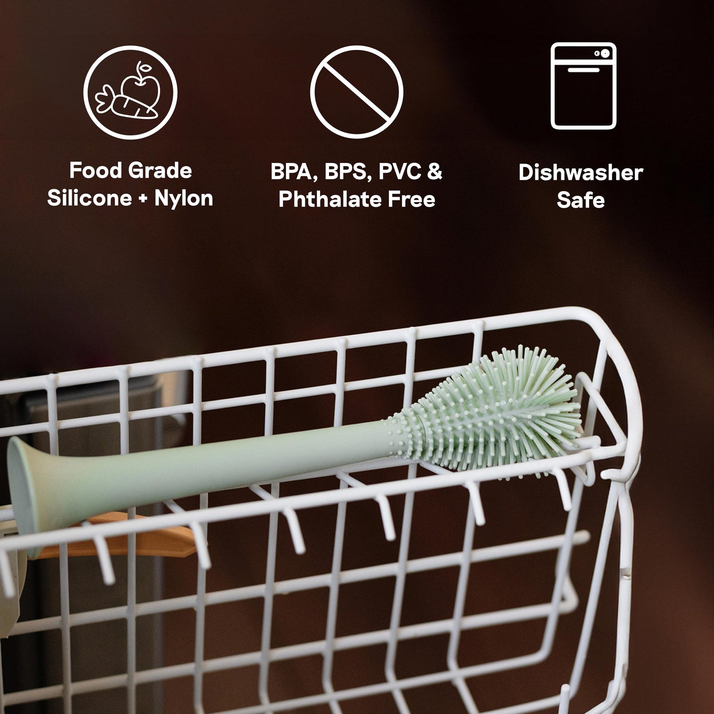 ezpz Bottle Brush (Gray) - Odor-Resistant Silicone Cleaning Tool