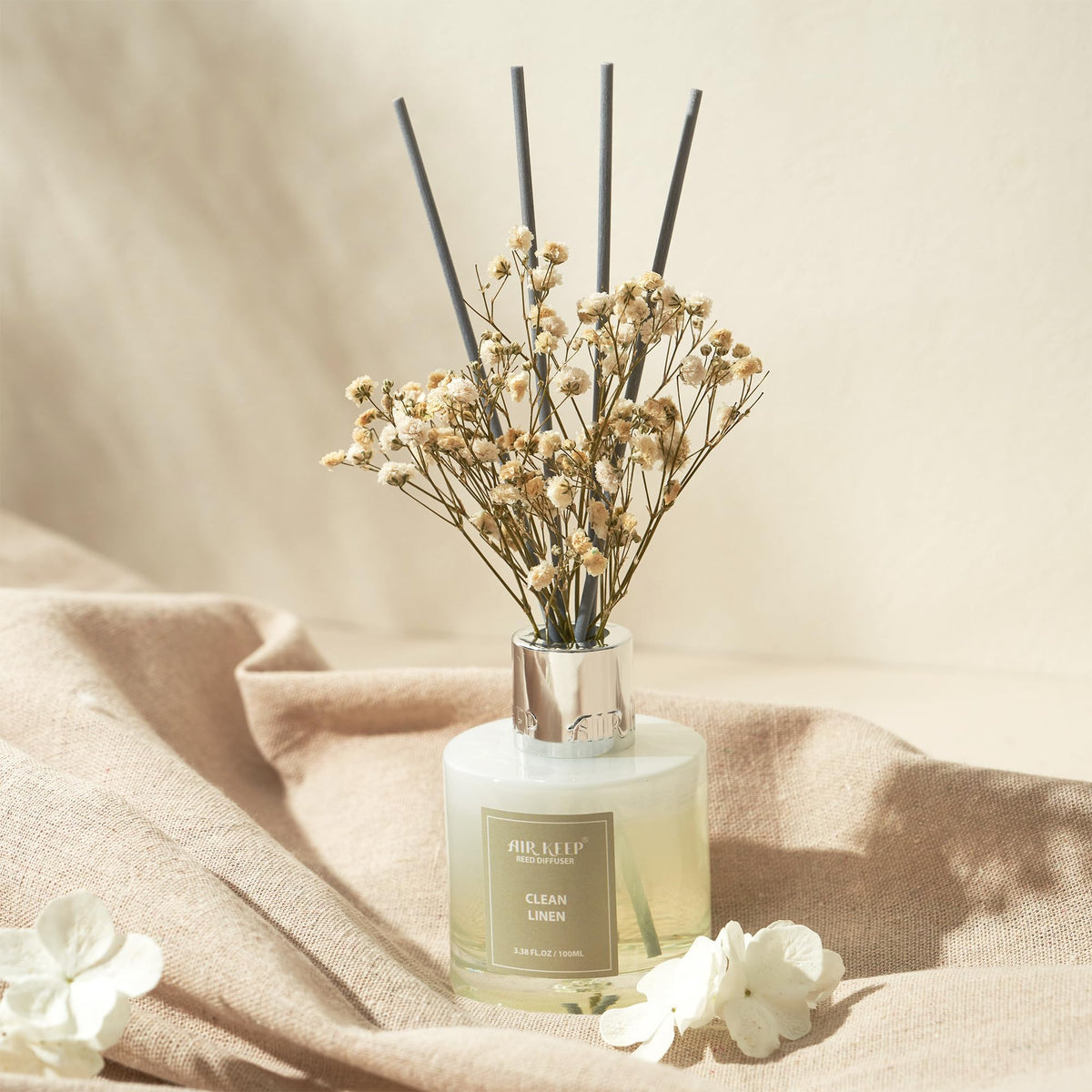 Airkeep Reed Diffuser Set,3.38 fl oz (100 ml) - Clean Linen Oil Diffusers with 8 Reed Sticks,Home