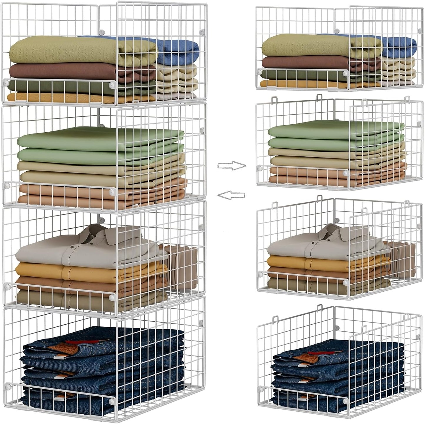 Stackable Closet Organizers and Storage - 4-Tier Stackable Storage Bins, Foldable Closet Shelf