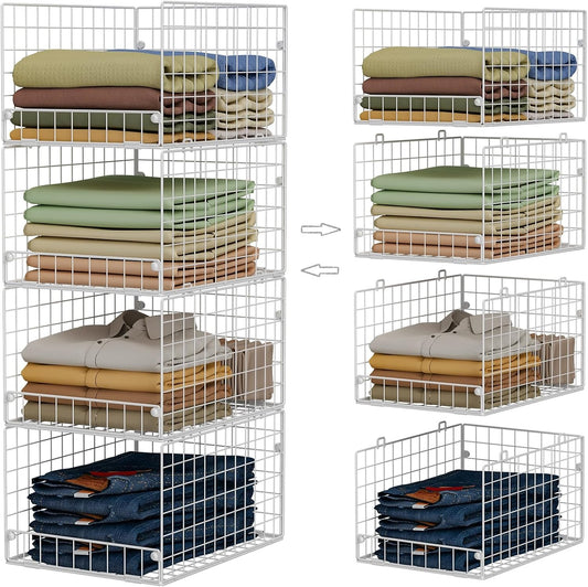 Stackable Closet Organizers and Storage - 4-Tier Stackable Storage Bins, Foldable Closet Shelf